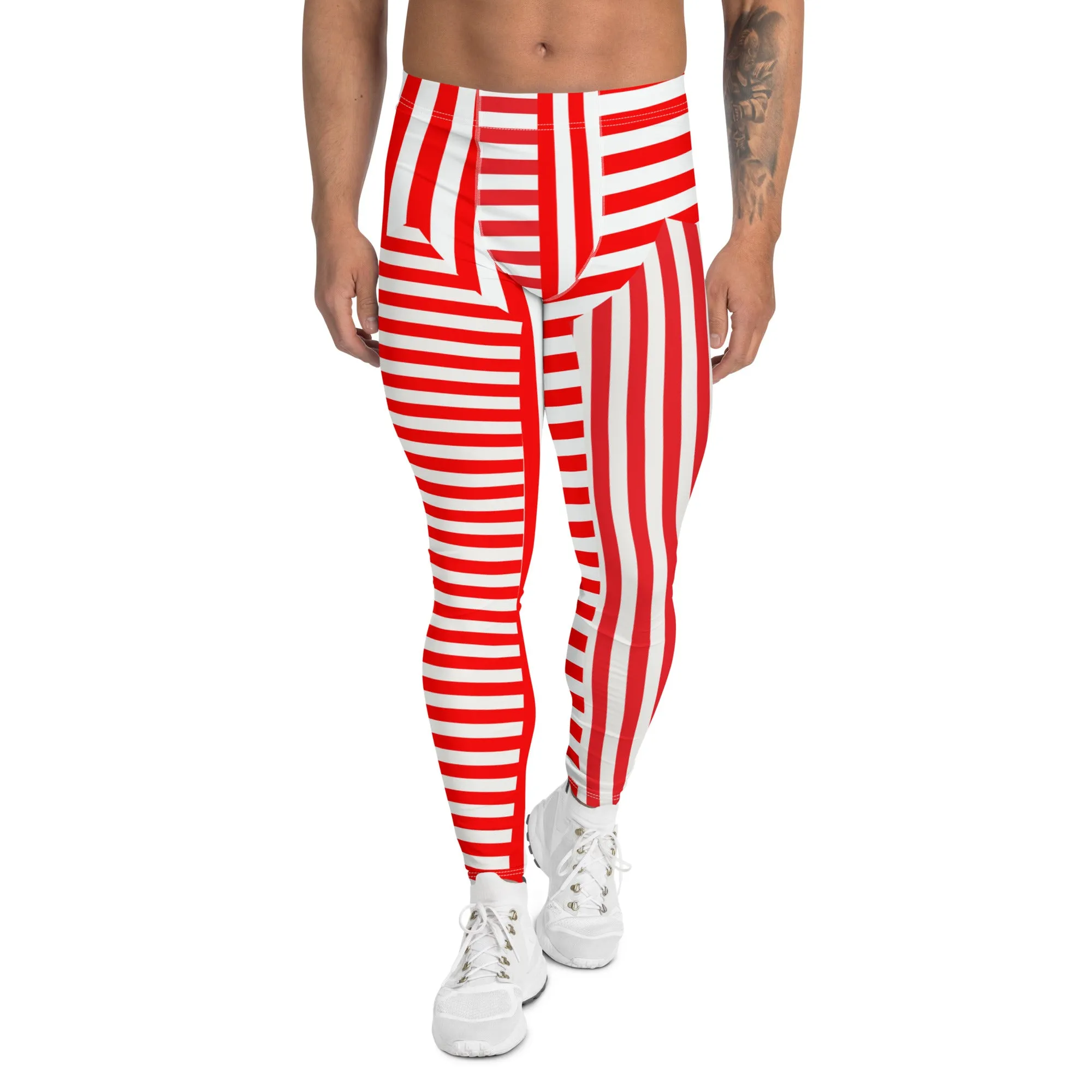Mens Leggings, Red Stripes