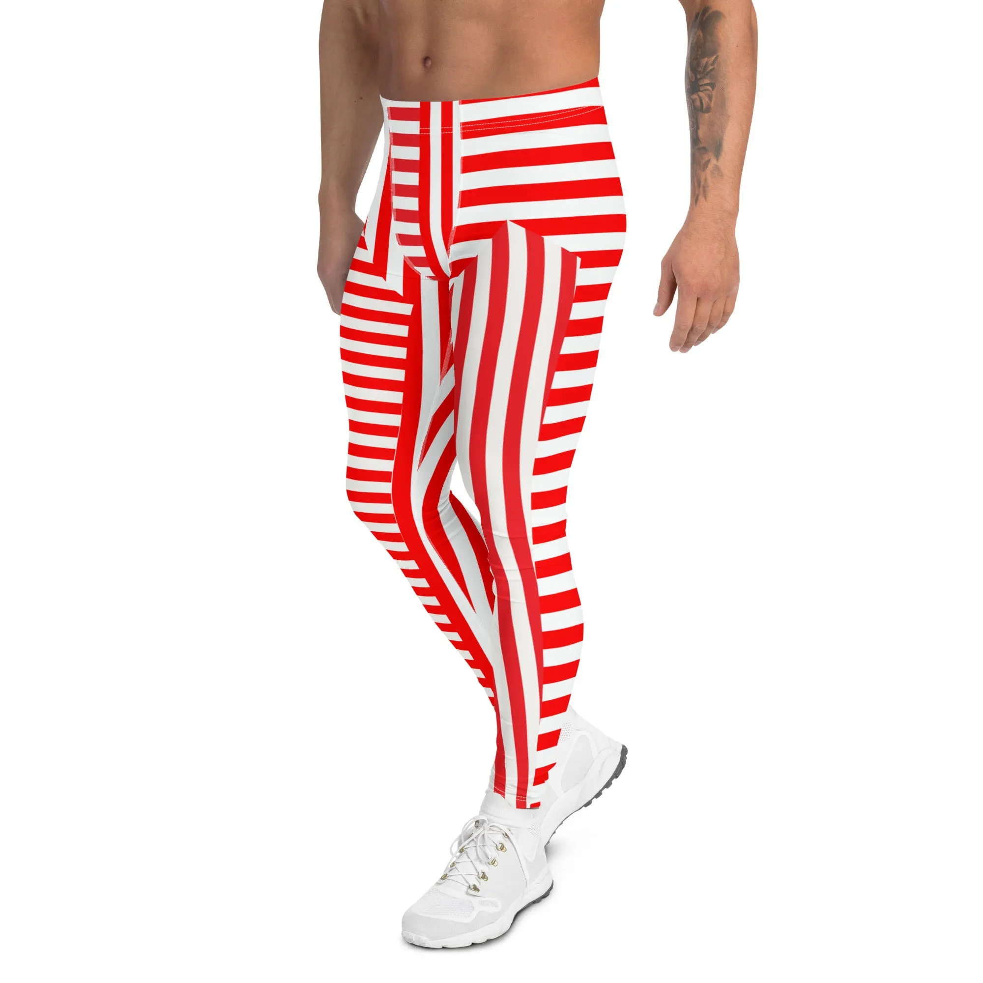 Mens Leggings, Red Stripes