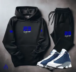 Men's "23 Legend" Black Sneaker Sweatsuit To Match Air Jordan 13 Retro Flint Grey Sneakerhead Hoodie Joggers Set