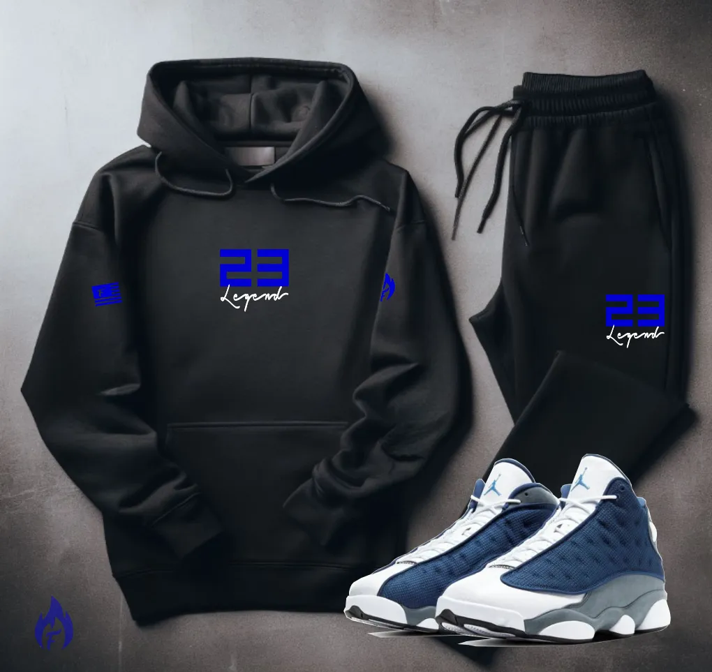 Men's "23 Legend" Black Sneaker Sweatsuit To Match Air Jordan 13 Retro Flint Grey Sneakerhead Hoodie Joggers Set