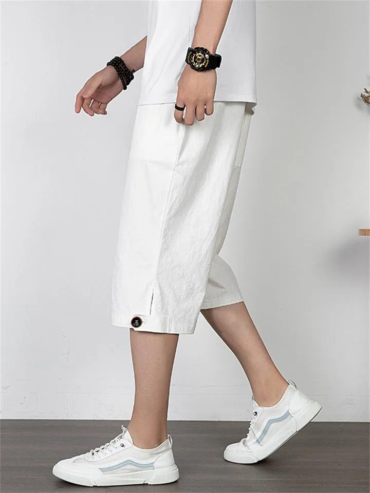 Men's Solid Color Casual Style Loose Straight Cropped Trousers