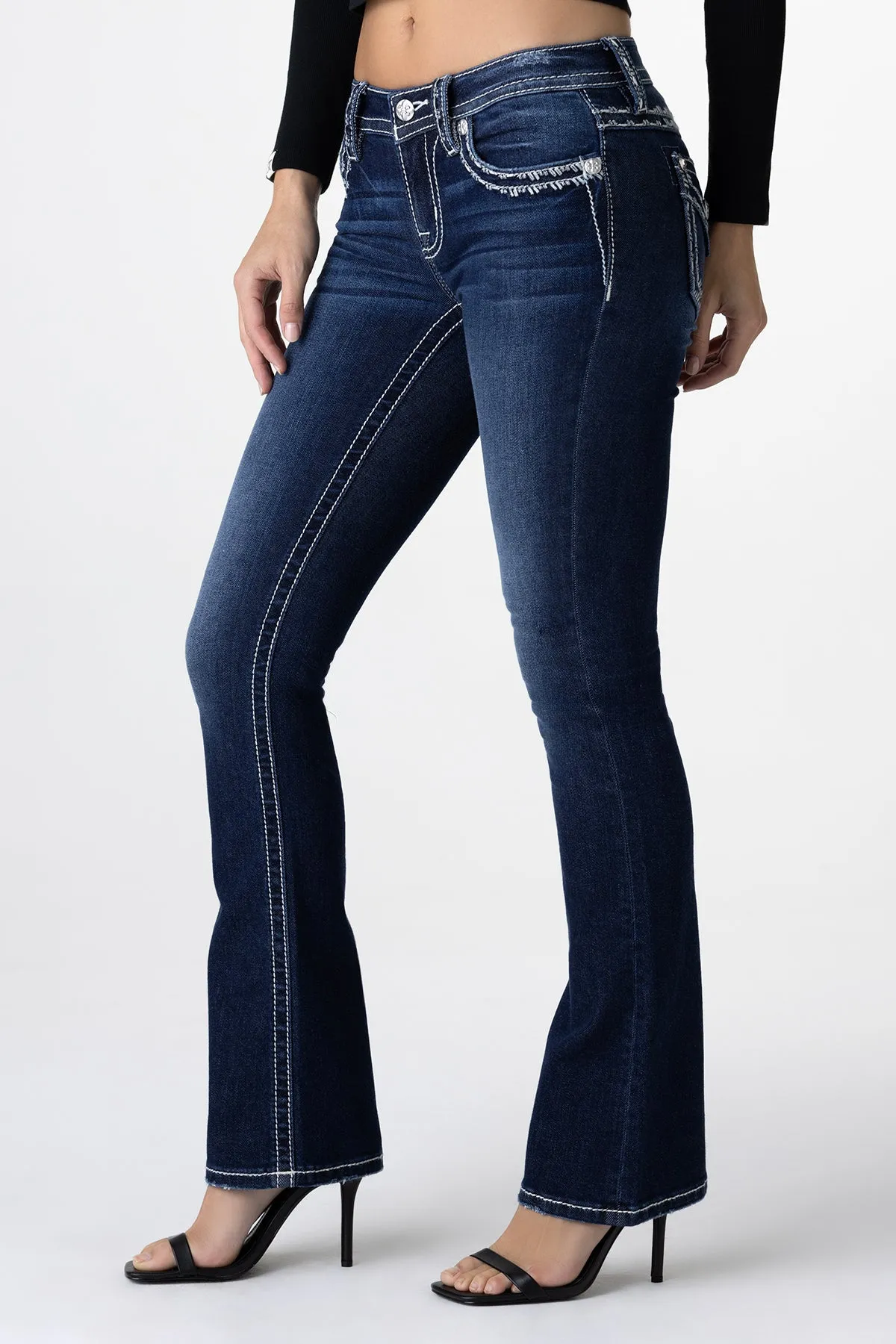 Metallic Border Stitch Bootcut Jeans