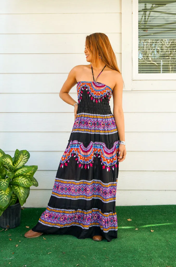 Midnight Fiesta Tiered SunDress Maxi Dress