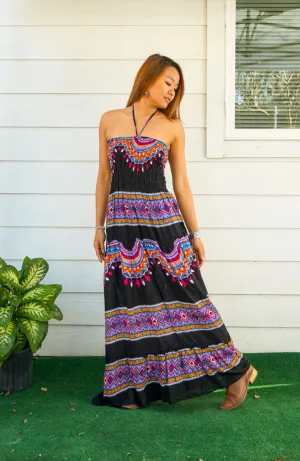 Midnight Fiesta Tiered SunDress Maxi Dress