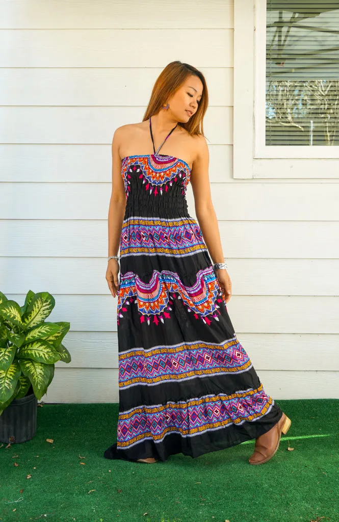 Midnight Fiesta Tiered SunDress Maxi Dress