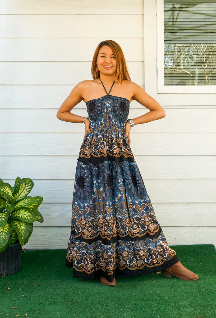 Midnight Star Paisley Tiered Mandala SunDress Maxi Dress