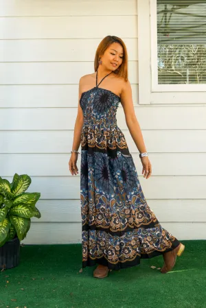 Midnight Star Paisley Tiered Mandala SunDress Maxi Dress