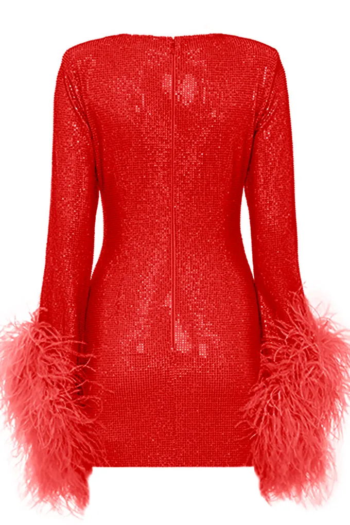 MINI DRESS WITH FEATHER SLEEVES