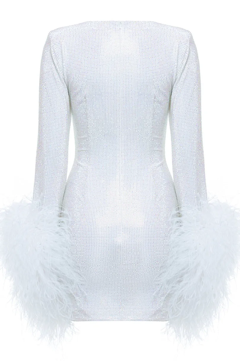 MINI DRESS WITH FEATHER SLEEVES