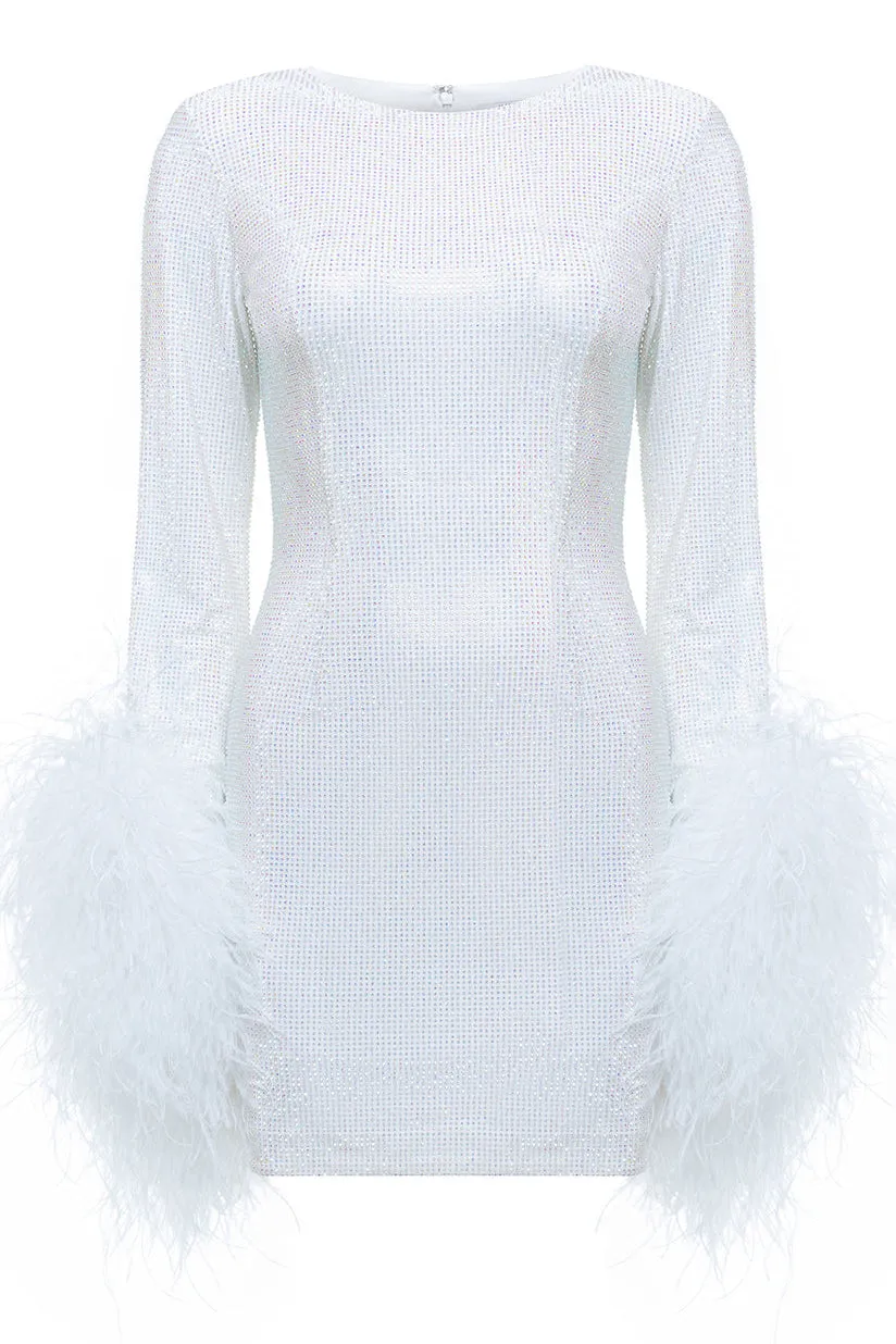 MINI DRESS WITH FEATHER SLEEVES