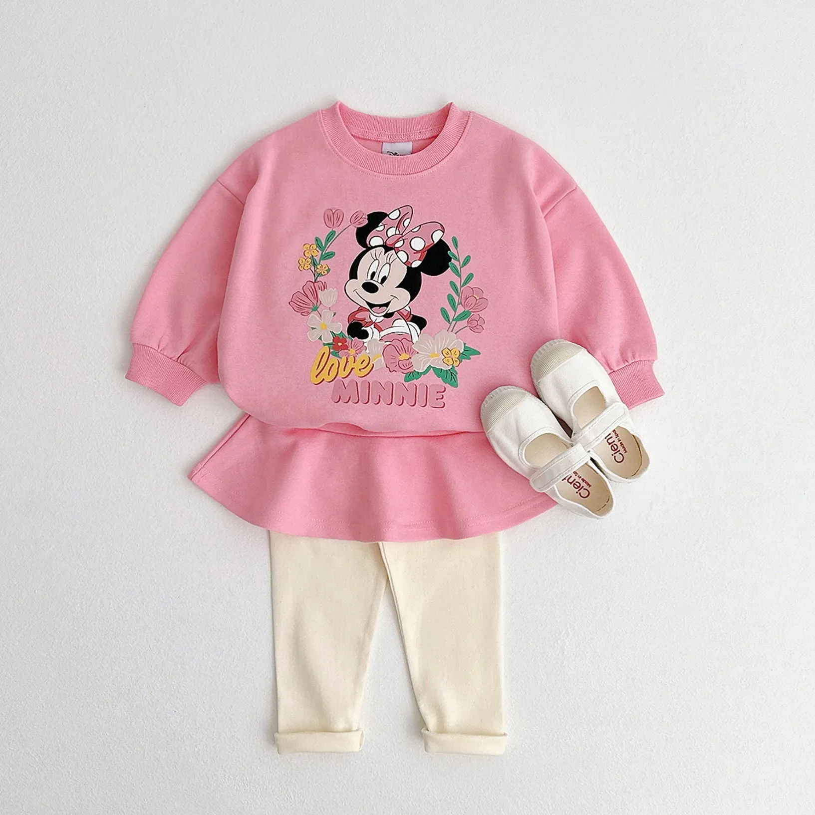 Minnie Flower Sweatshirt and Skirt Leggings Set - Pink Combo