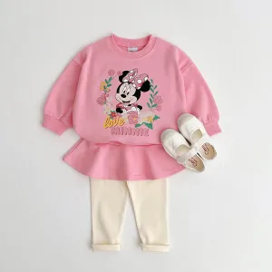 Minnie Flower Sweatshirt and Skirt Leggings Set - Pink Combo
