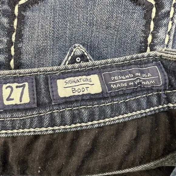 Miss Me Jeans Women's 27 (4) Blue Signature Boot Flower Sequin Pockets Blingy