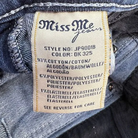 Miss Me Jeans Women's 27 (4) Blue Signature Boot Flower Sequin Pockets Blingy