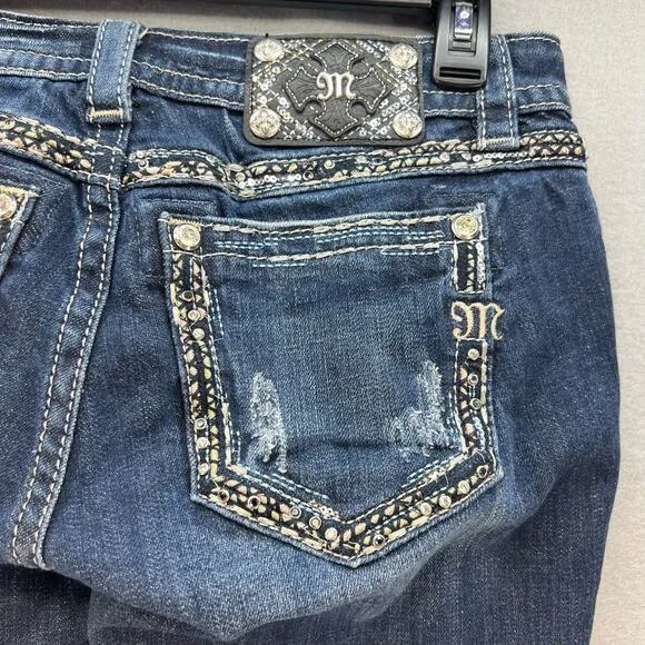 Miss Me Jeans Women's Size 27(4)Signature Boot Crystal Metallic Stitching Bling