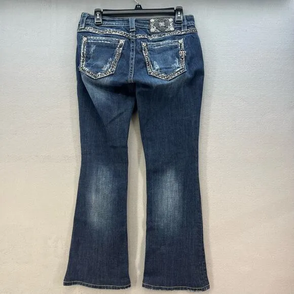 Miss Me Jeans Women's Size 27(4)Signature Boot Crystal Metallic Stitching Bling