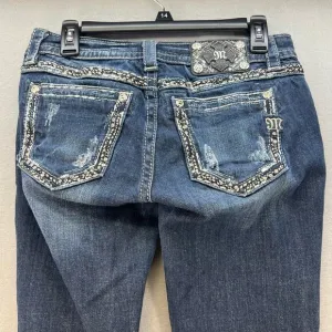 Miss Me Jeans Women's Size 27(4)Signature Boot Crystal Metallic Stitching Bling