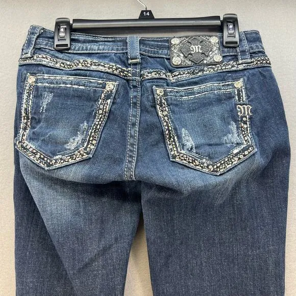 Miss Me Jeans Women's Size 27(4)Signature Boot Crystal Metallic Stitching Bling