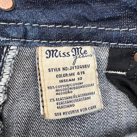 Miss Me Jeans Women's Size 27(4)Signature Boot Crystal Metallic Stitching Bling