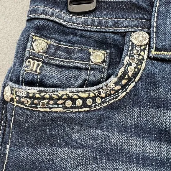 Miss Me Jeans Women's Size 27(4)Signature Boot Crystal Metallic Stitching Bling