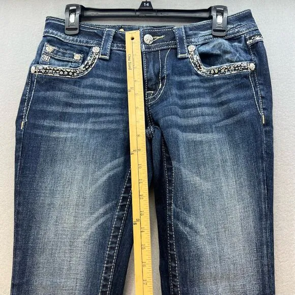 Miss Me Jeans Women's Size 27(4)Signature Boot Crystal Metallic Stitching Bling