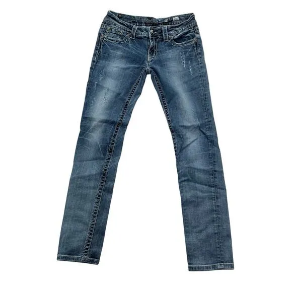 Miss Me Skinny Jeans Women's Stretch Denim Sequins Grunge Western Size 29 Blue