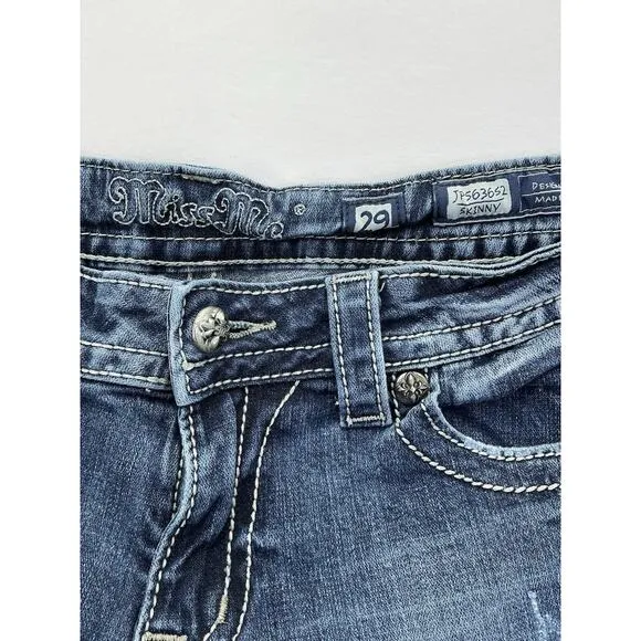 Miss Me Skinny Jeans Women's Stretch Denim Sequins Grunge Western Size 29 Blue
