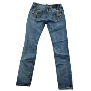 Miss Me Skinny Jeans Women's Stretch Denim Sequins Grunge Western Size 29 Blue