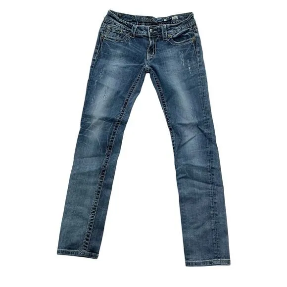 Miss Me Skinny Jeans Women's Stretch Denim Sequins Grunge Western Size 29 Blue