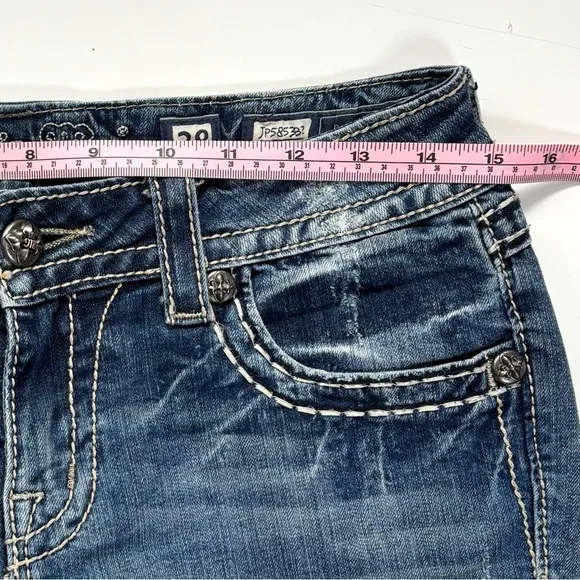Miss Me Y2K Boot Cut Low Rise Jeans Sequin Pockets JP585382 EUC Size 28