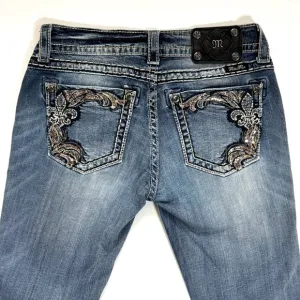 Miss Me Y2K Boot Cut Low Rise Jeans Sequin Pockets JP585382 EUC Size 28