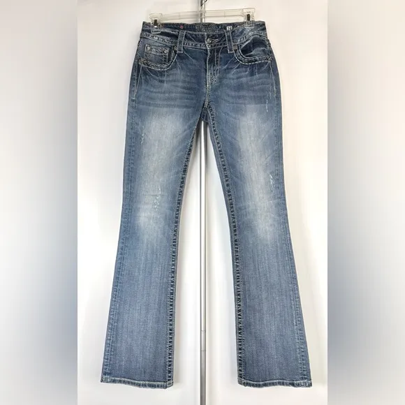 Miss Me Y2K Boot Cut Low Rise Jeans Sequin Pockets JP585382 EUC Size 28