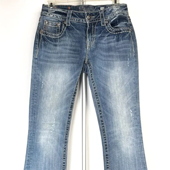 Miss Me Y2K Boot Cut Low Rise Jeans Sequin Pockets JP585382 EUC Size 28
