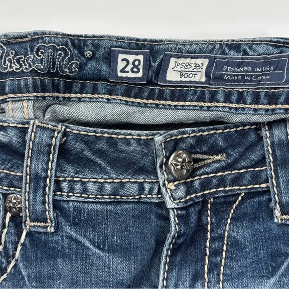 Miss Me Y2K Boot Cut Low Rise Jeans Sequin Pockets JP585382 EUC Size 28