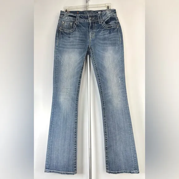 Miss Me Y2K Boot Cut Low Rise Jeans Sequin Pockets JP585382 EUC Size 28