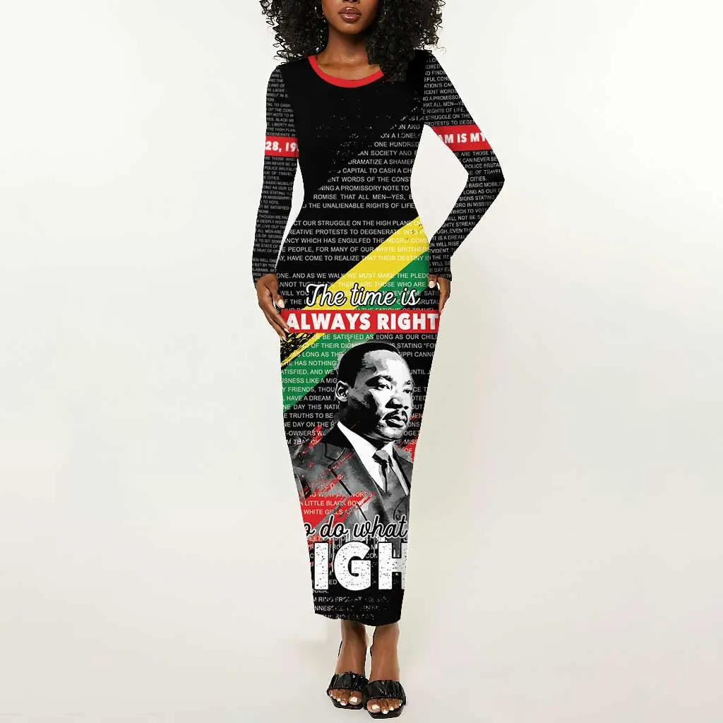 MLK Honoring The Legacy Long Sleeve Bodycon Dress Black Version LT05