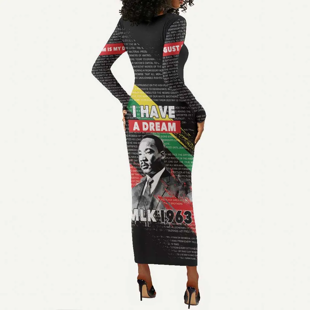 MLK Honoring The Legacy Long Sleeve Bodycon Dress Black Version LT05
