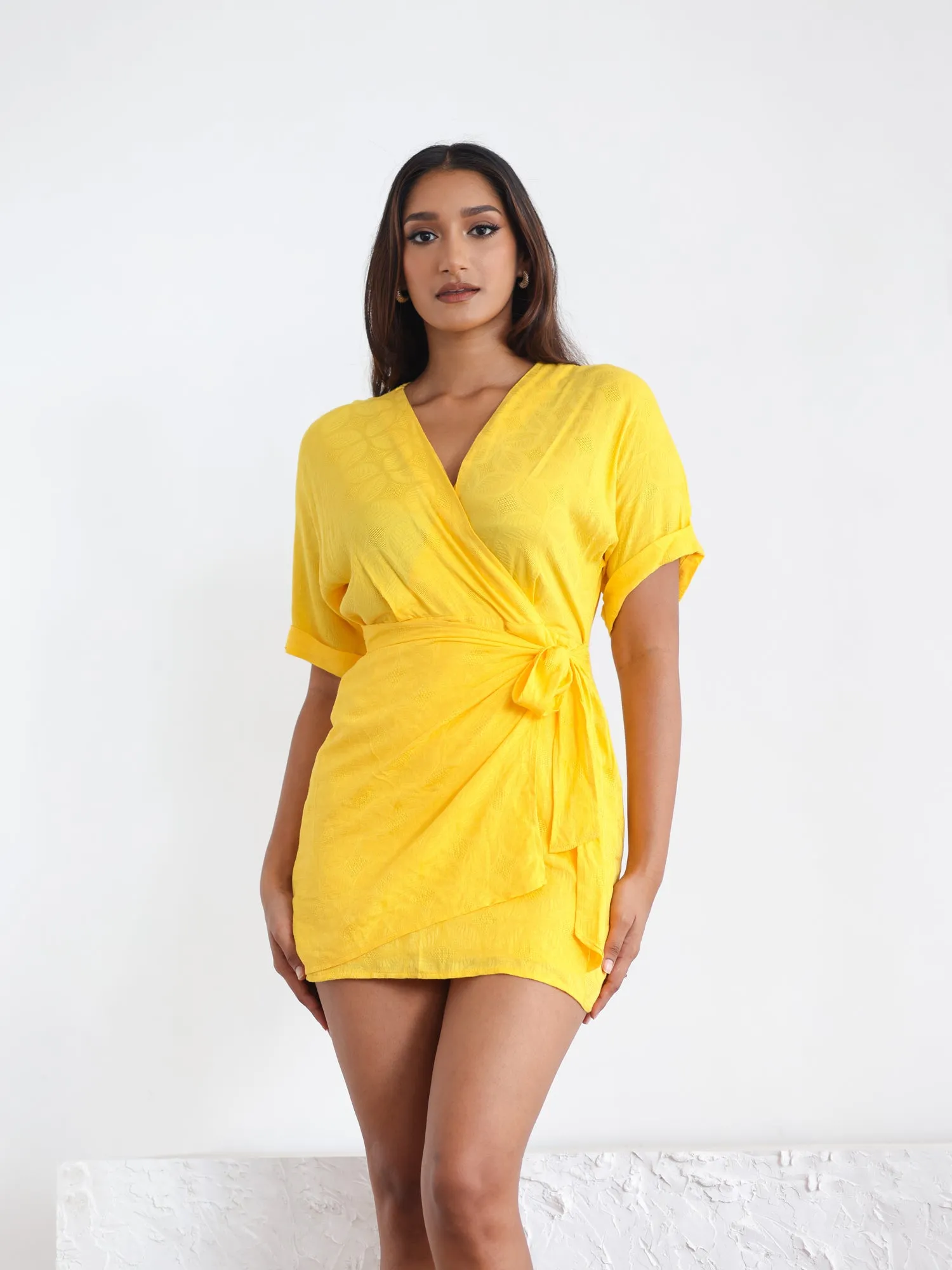 Mock Wrap Mini Dress