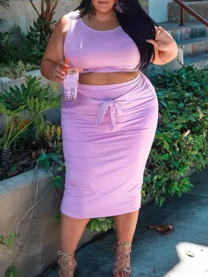 Momnfancy Purple 2-in-1 Belt Plus Size Two Piece Set Bodycon Baby Shower Maternity Midi Dress