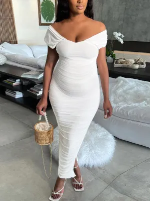 Momnfancy Solid Color Cascading Ruffle Irregular Bodycon Maternity Baby Shower Dress