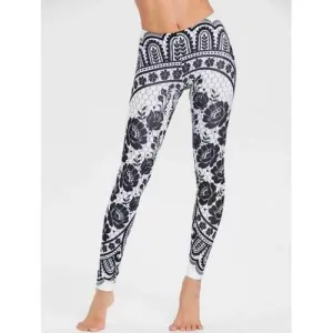 Monochrome Floral Leggings - Black M