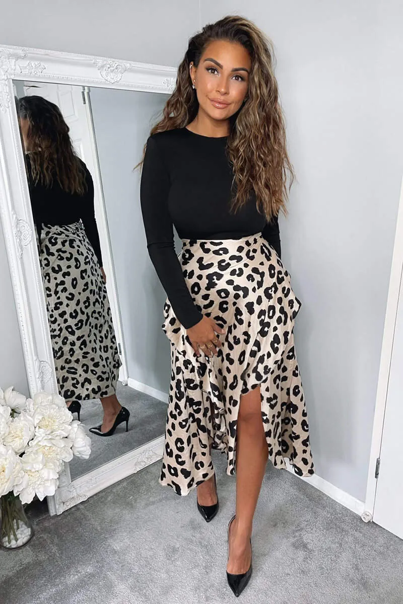 Multi Animal Print 2 in 1 Long Sleeve Midi Dress