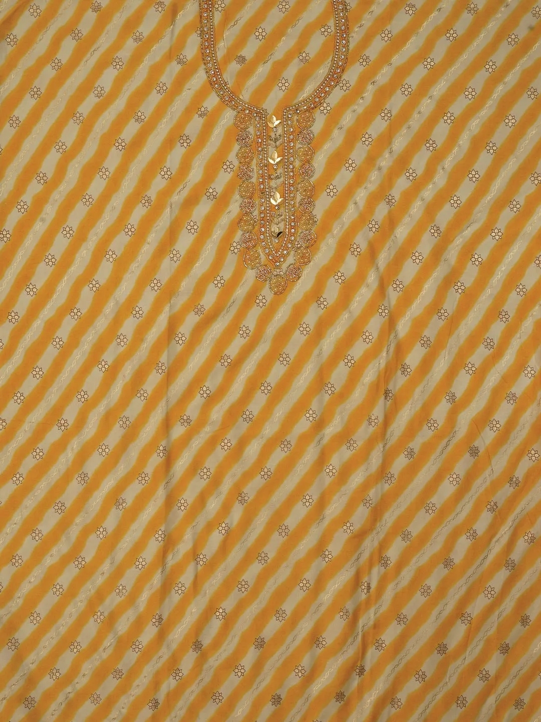 Multicolor Leheriya Printed Embroidered Dress Material with Dupatta