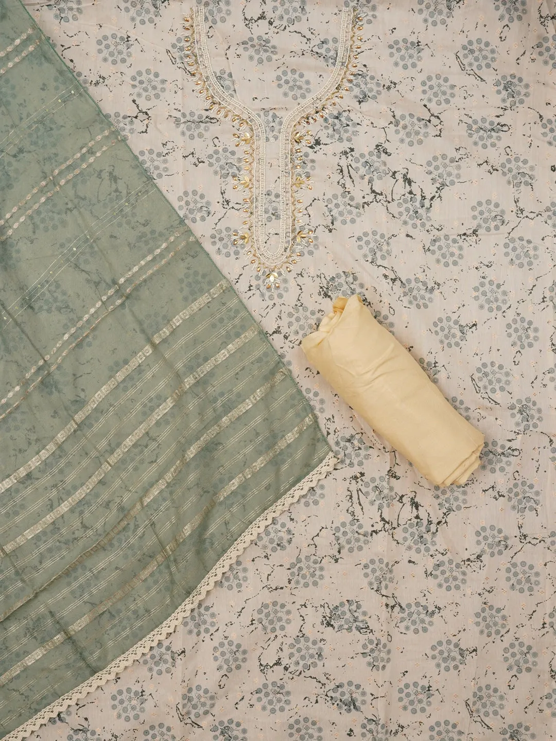Multicolor Unstitched Embellished Cotton Blend Dress Material with Dupatta