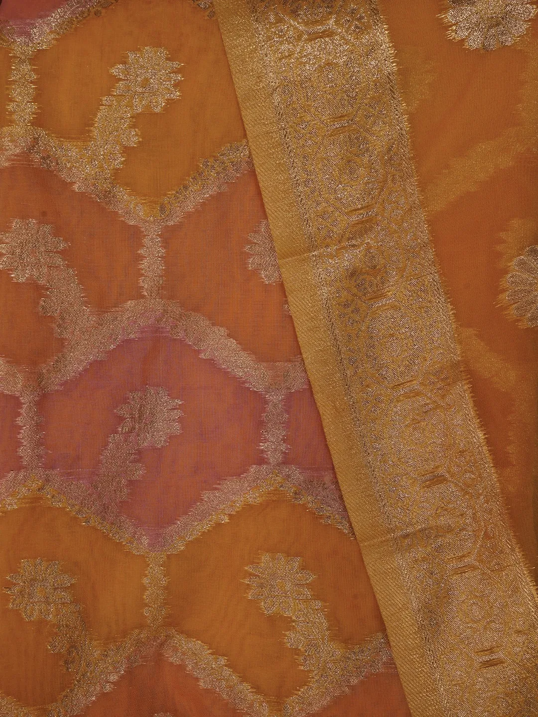 Multicolor Unstitched Zari Woven Organza Dress Material With Dupatta