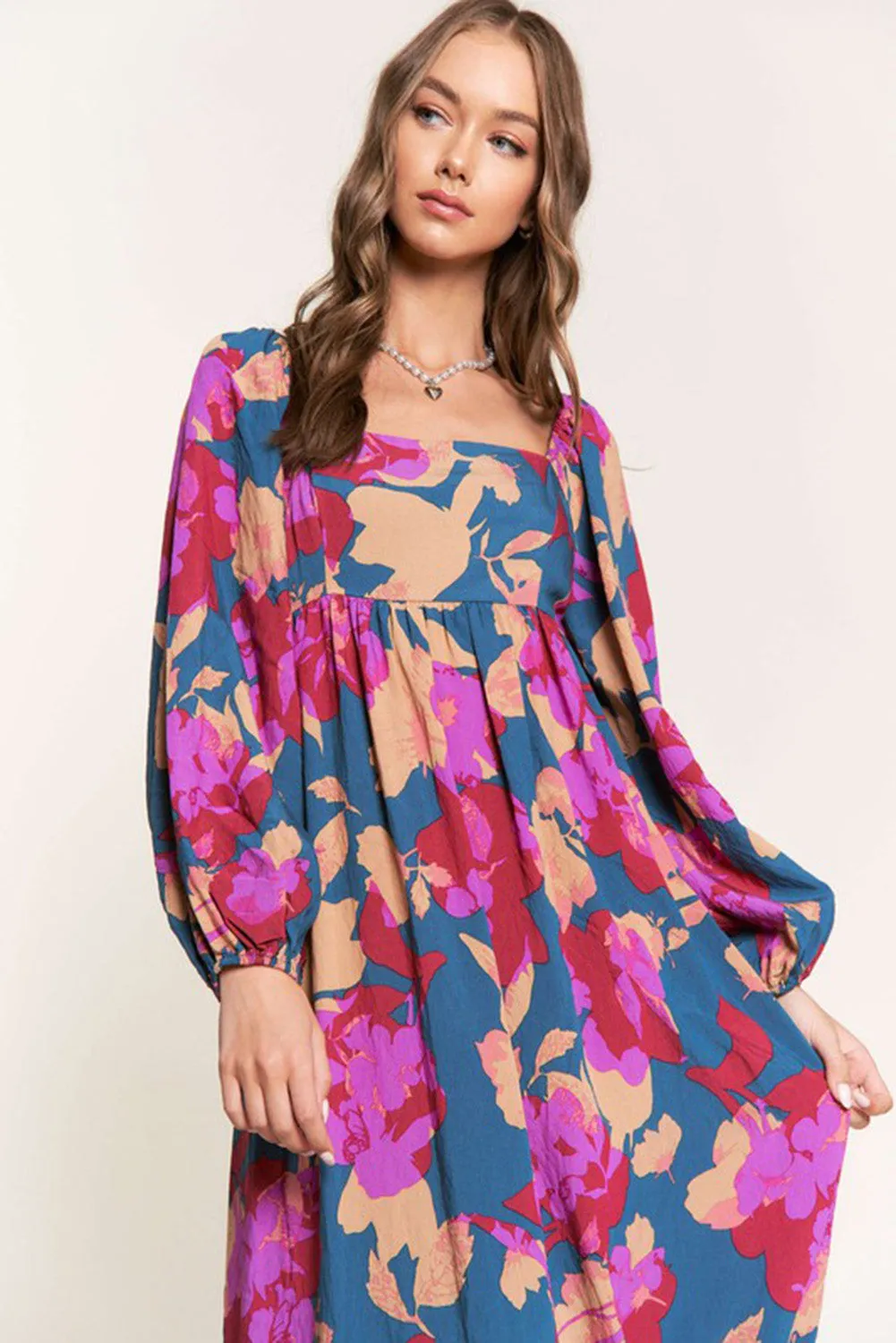 Multicolour Square Neck High Waist Ruffled Floral Dress