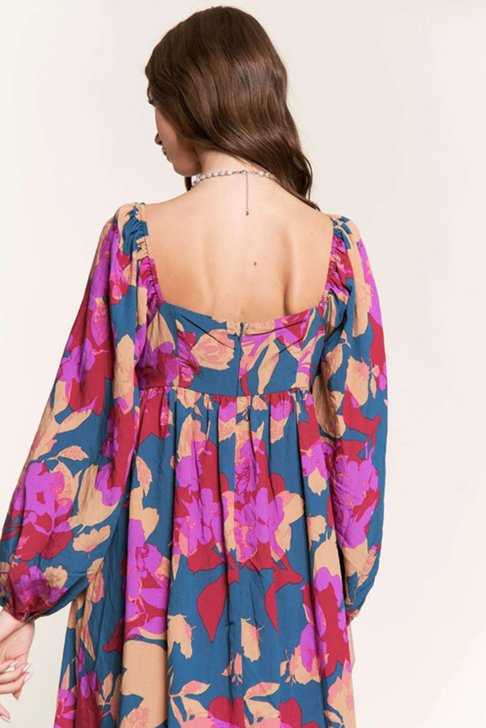 Multicolour Square Neck High Waist Ruffled Floral Dress