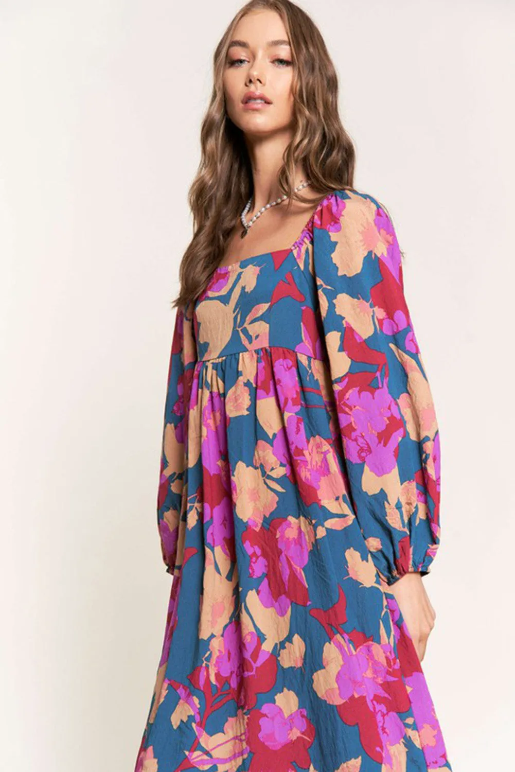 Multicolour Square Neck High Waist Ruffled Floral Dress