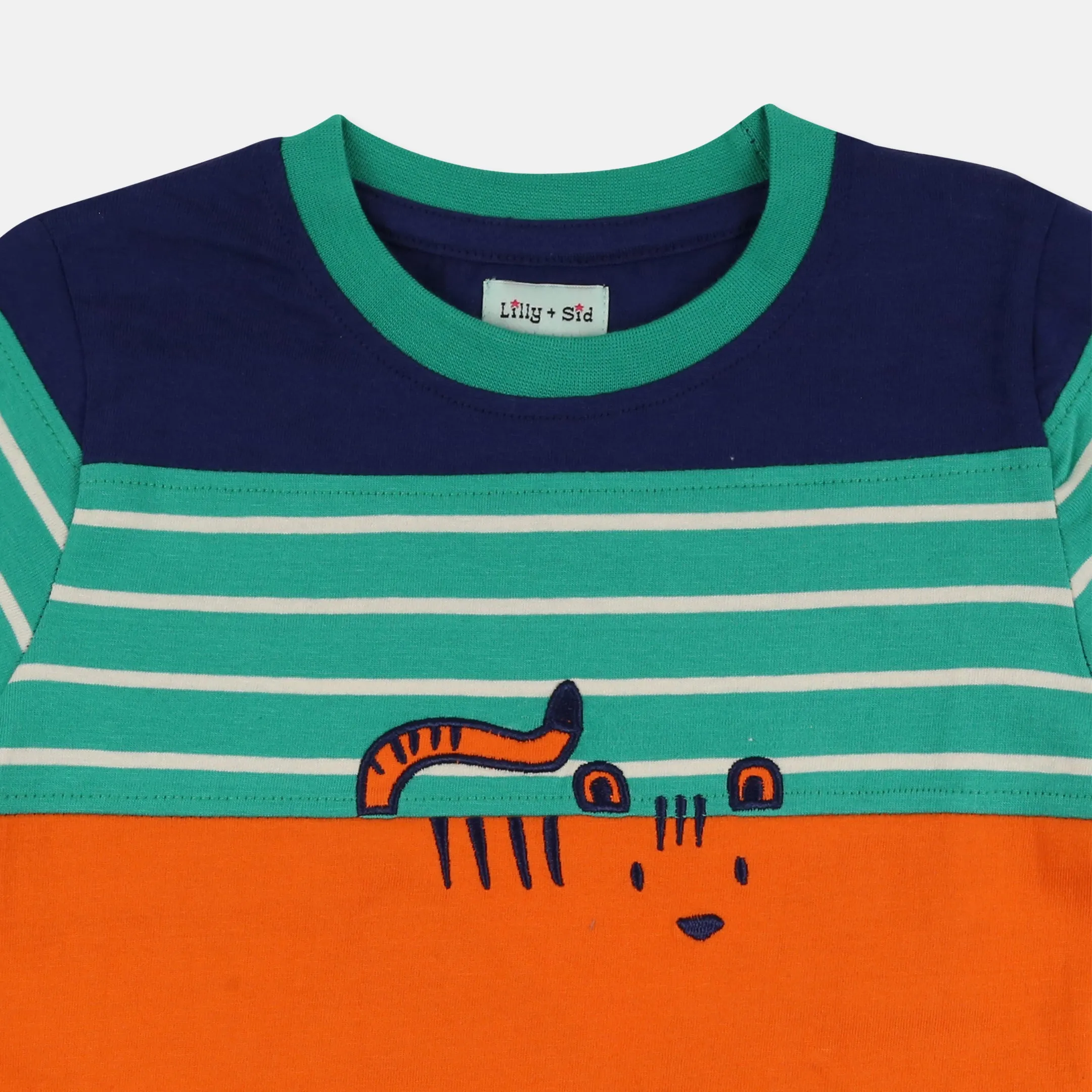 Multicoloured Tiger And Crocodile Applique T-Shirt