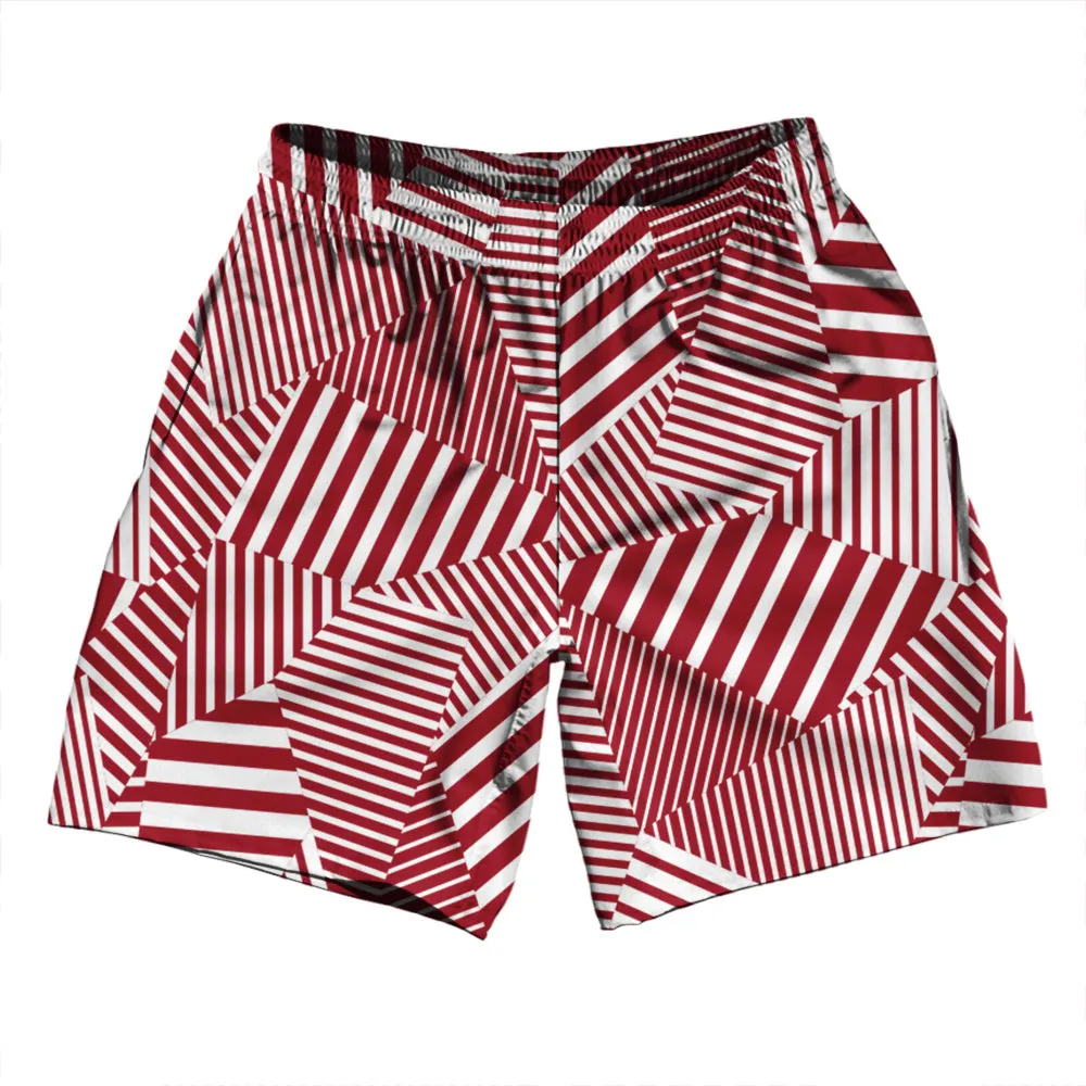 Multiple Lines Pattern Athletic Running Fitness Exercise Shorts 7" Inseam Shorts Made In USA